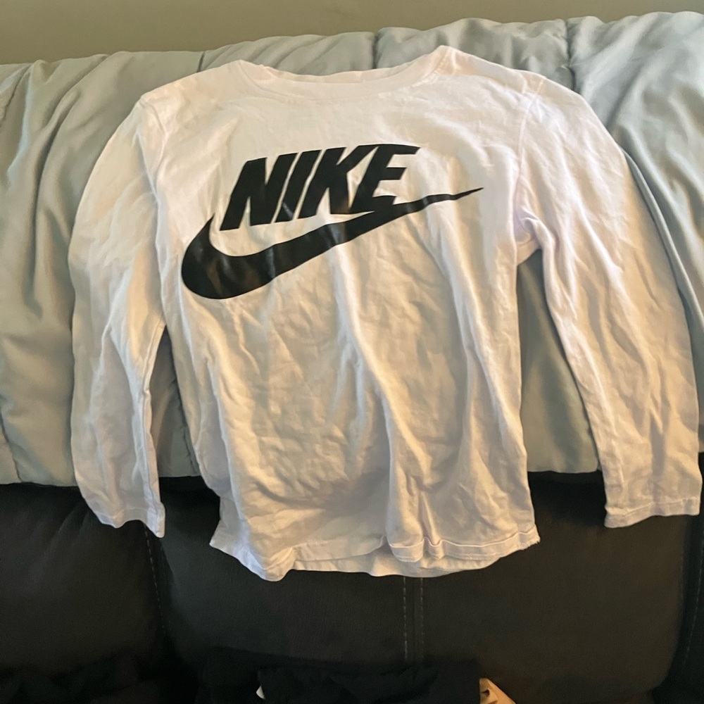 Nike White Long Sleeve Tee with Black Swoosh